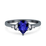 Teardrop Pear Shape Wedding Engagement Ring Simulated Cubic Zirconia 925 Sterling Silver