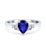 Teardrop Pear Shape Wedding Engagement Ring Simulated Cubic Zirconia 925 Sterling Silver