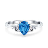 Teardrop Pear Shape Wedding Engagement Ring Simulated Cubic Zirconia 925 Sterling Silver