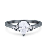 Teardrop Pear Shape Wedding Engagement Ring Simulated Cubic Zirconia 925 Sterling Silver
