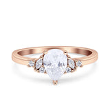 Teardrop Pear Shape Wedding Engagement Ring Simulated Cubic Zirconia 925 Sterling Silver
