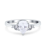 Teardrop Pear Shape Wedding Engagement Ring Simulated Cubic Zirconia 925 Sterling Silver