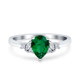 Teardrop Pear Shape Wedding Engagement Ring Simulated Cubic Zirconia 925 Sterling Silver