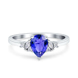 Teardrop Pear Shape Wedding Engagement Ring Simulated Cubic Zirconia 925 Sterling Silver