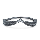 Curve Shape Leaf Design Wedding Engagement Ring Round Simulated Cubic Zirconia 925 Sterling Silver