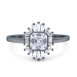 Halo Asscher Art Deco Wedding Bridal Ring Simulated Cubic Zirconia 925 Sterling Silver