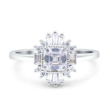 Halo Asscher Art Deco Wedding Bridal Ring Simulated Cubic Zirconia 925 Sterling Silver