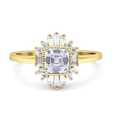 Halo Asscher Art Deco Wedding Bridal Ring Simulated Cubic Zirconia 925 Sterling Silver