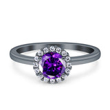 Art Deco Wedding Bridal Ring Halo Round Simulated Cubic Zirconia Stones 925 Sterling Silver