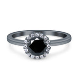 Art Deco Wedding Bridal Ring Halo Round Simulated Cubic Zirconia Stones 925 Sterling Silver