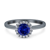 Art Deco Wedding Bridal Ring Halo Round Simulated Cubic Zirconia Stones 925 Sterling Silver