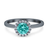 Art Deco Wedding Bridal Ring Halo Round Simulated Cubic Zirconia Stones 925 Sterling Silver