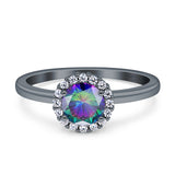 Art Deco Wedding Bridal Ring Halo Round Simulated Cubic Zirconia Stones 925 Sterling Silver