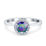 Art Deco Wedding Bridal Ring Halo Round Simulated Cubic Zirconia Stones 925 Sterling Silver