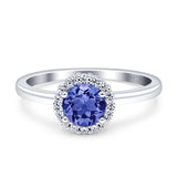Art Deco Wedding Bridal Ring Halo Round Simulated Cubic Zirconia Stones 925 Sterling Silver