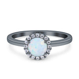 Art Deco Wedding Bridal Ring Halo Round Simulated Cubic Zirconia Stones 925 Sterling Silver