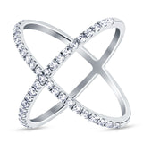 X Ring Round Half Eternity Simulated Cubic Zirconia 925 Sterling Silver