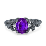 Leaf Style Oval Vintage Engagement Ring Simulated Cubic Zirconia 925 Sterling Silver