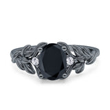Leaf Style Oval Vintage Engagement Ring Simulated Cubic Zirconia 925 Sterling Silver