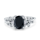 Leaf Style Oval Vintage Engagement Ring Simulated Cubic Zirconia 925 Sterling Silver