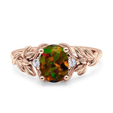 Leaf Style Oval Vintage Engagement Ring Simulated Cubic Zirconia 925 Sterling Silver