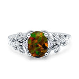 Leaf Style Oval Vintage Engagement Ring Simulated Cubic Zirconia 925 Sterling Silver