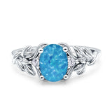 Leaf Style Oval Vintage Engagement Ring Simulated Cubic Zirconia 925 Sterling Silver