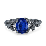 Leaf Style Oval Vintage Engagement Ring Simulated Cubic Zirconia 925 Sterling Silver
