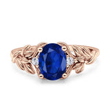 Leaf Style Oval Vintage Engagement Ring Simulated Cubic Zirconia 925 Sterling Silver