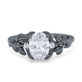 Leaf Style Oval Vintage Engagement Ring Simulated Cubic Zirconia 925 Sterling Silver