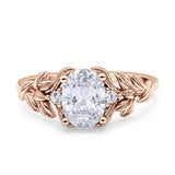 Leaf Style Oval Vintage Engagement Ring Simulated Cubic Zirconia 925 Sterling Silver