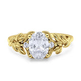 Leaf Style Oval Vintage Engagement Ring Simulated Cubic Zirconia 925 Sterling Silver