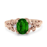 Leaf Style Oval Vintage Engagement Ring Simulated Cubic Zirconia 925 Sterling Silver