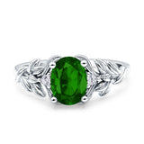 Leaf Style Oval Vintage Engagement Ring Simulated Cubic Zirconia 925 Sterling Silver