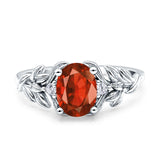 Leaf Style Oval Vintage Engagement Ring Simulated Cubic Zirconia 925 Sterling Silver