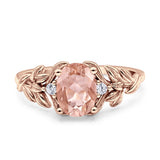 Leaf Style Oval Vintage Engagement Ring Simulated Cubic Zirconia 925 Sterling Silver