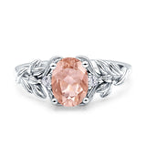 Leaf Style Oval Vintage Engagement Ring Simulated Cubic Zirconia 925 Sterling Silver