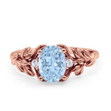Leaf Style Oval Natural Aquamarine Vintage Engagement Ring