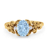 Leaf Style Oval Natural Aquamarine Vintage Engagement Ring