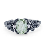 Leaf Style Oval Natural Green Amethyst Vintage Engagement Ring