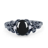 Leaf Style Oval Natural Black Onyx Vintage Engagement Ring