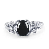 Leaf Style Oval Natural Black Onyx Vintage Engagement Ring