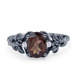 Leaf Style Oval Natural Smoky Quartz Vintage Engagement Ring