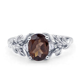Leaf Style Oval Natural Smoky Quartz Vintage Engagement Ring