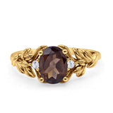 Leaf Style Oval Natural Smoky Quartz Vintage Engagement Ring