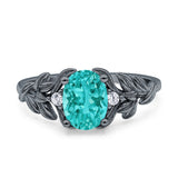 Leaf Style Oval Vintage Engagement Ring Simulated Cubic Zirconia 925 Sterling Silver