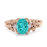 Leaf Style Oval Vintage Engagement Ring Simulated Cubic Zirconia 925 Sterling Silver