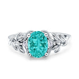 Leaf Style Oval Vintage Engagement Ring Simulated Cubic Zirconia 925 Sterling Silver