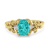 Leaf Style Oval Vintage Engagement Ring Simulated Cubic Zirconia 925 Sterling Silver