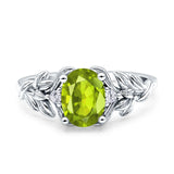 Leaf Oval Vintage Engagement Ring Silver tone Peridot Stone